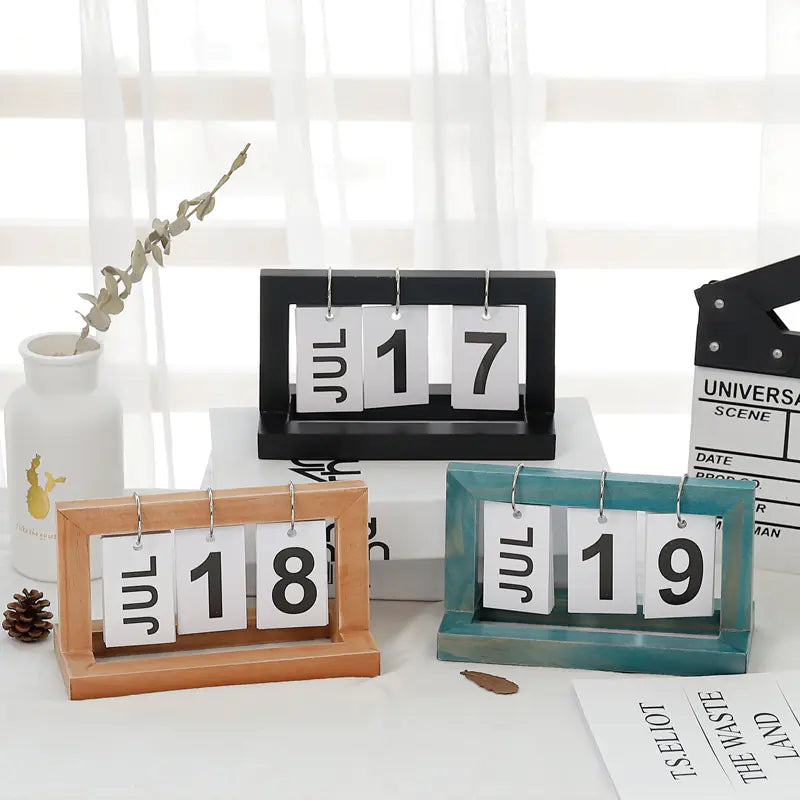 Wooden Flip Calendar – Premium Office & Home Desk Decoration – 100% Reusable