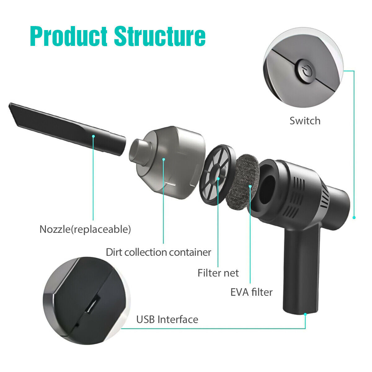 USB Cordless Vacuum Cleaner Rechargeable