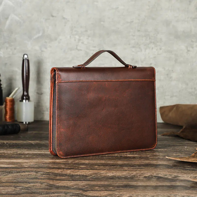 Vintage Leather Portfolio - Notebook Cover and Storage Pouch