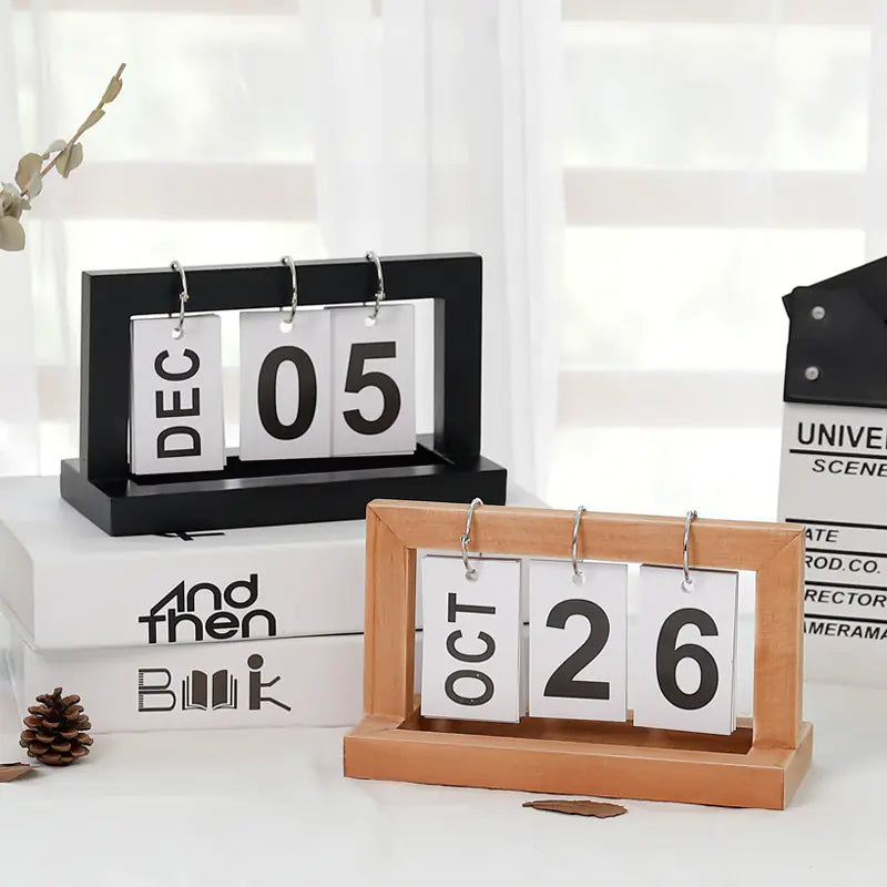 Wooden Flip Calendar – Premium Office & Home Desk Decoration – 100% Reusable
