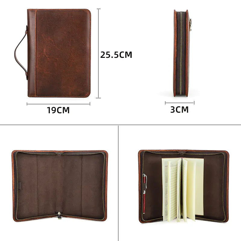 Vintage Leather Portfolio - Notebook Cover and Storage Pouch