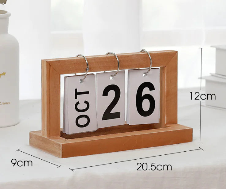 Wooden Flip Calendar – Premium Office & Home Desk Decoration – 100% Reusable
